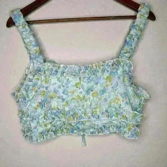 Toby Heart‎ Ginger floral ruffle crop top Sz L - Picture 8 of 8